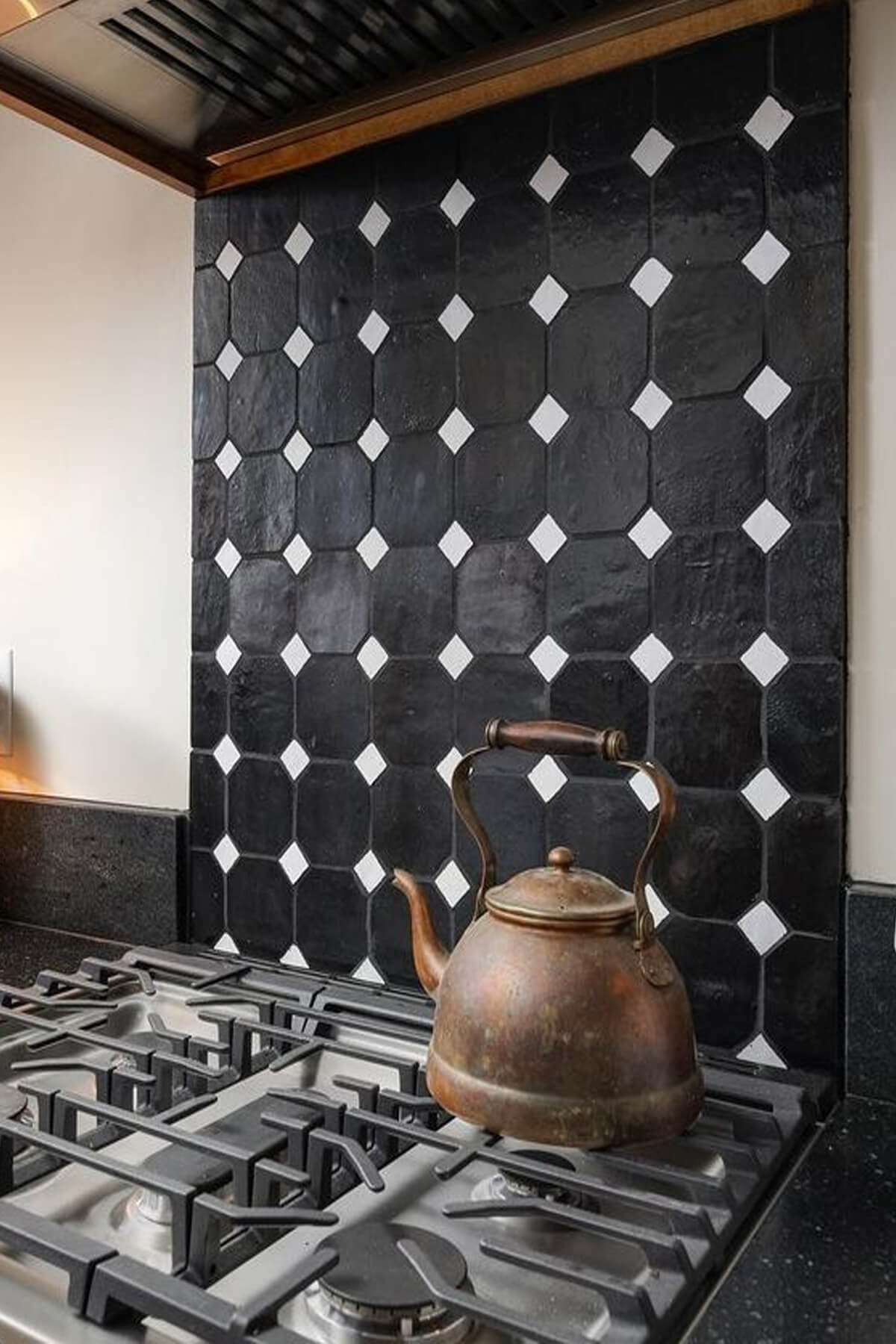 Monochrome Chic with Black Tiles and White Diamond Corners