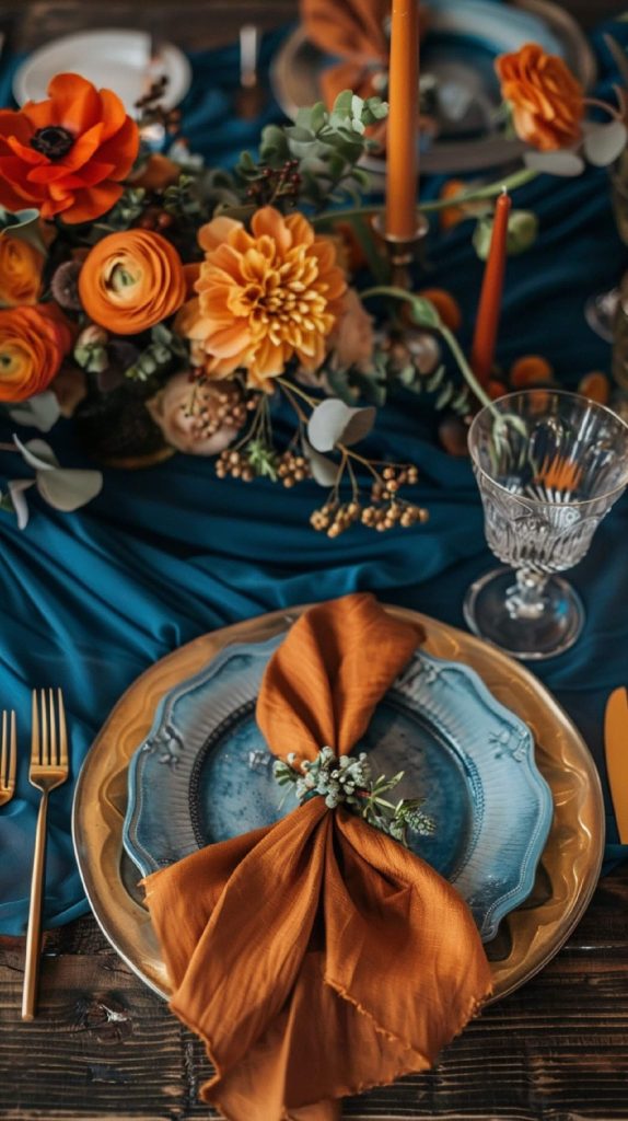 blue and orange table decor