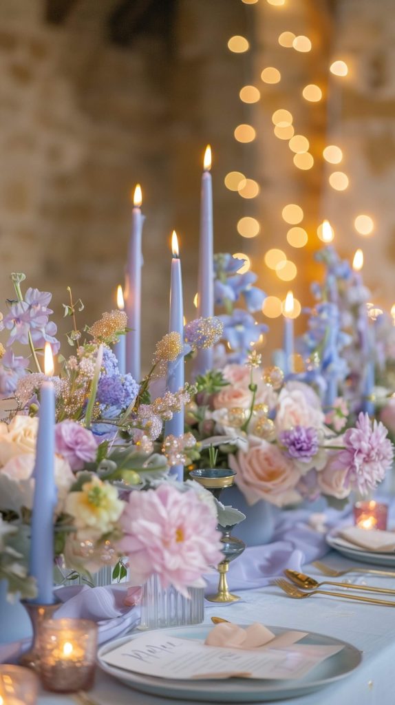 blue and purple floral arrangement