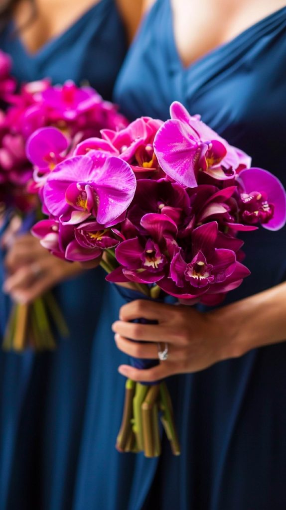 Magenta flowers with blue dress