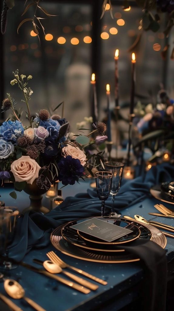 black and blue table decor