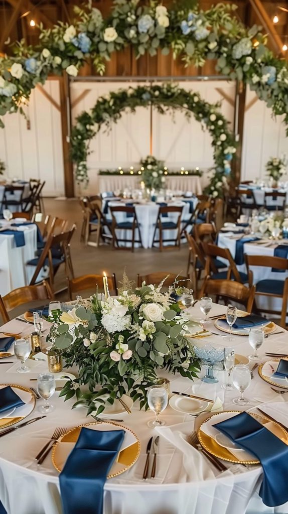blue and gold tablescape