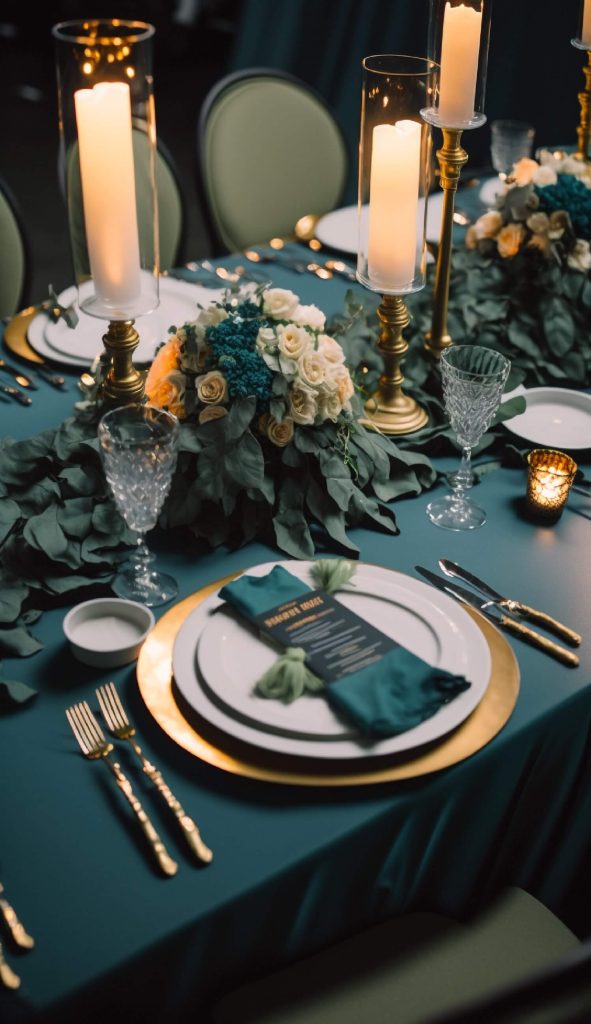 Blue and green table decor