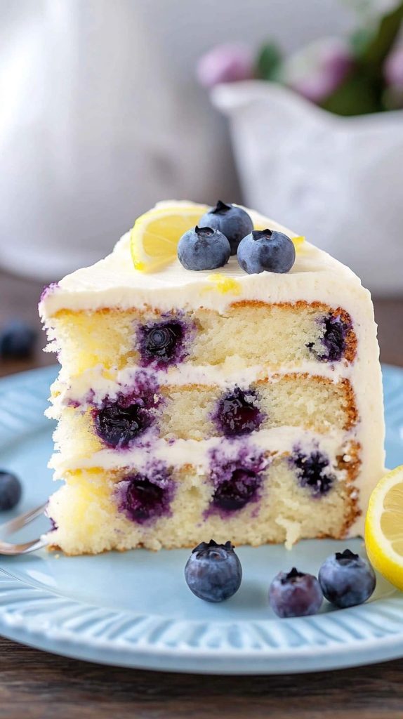 A slice of Blueberry Lemon cake