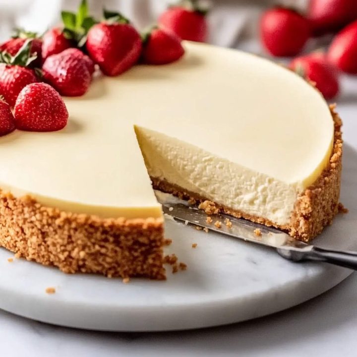 cheesecake with strawberries on the top