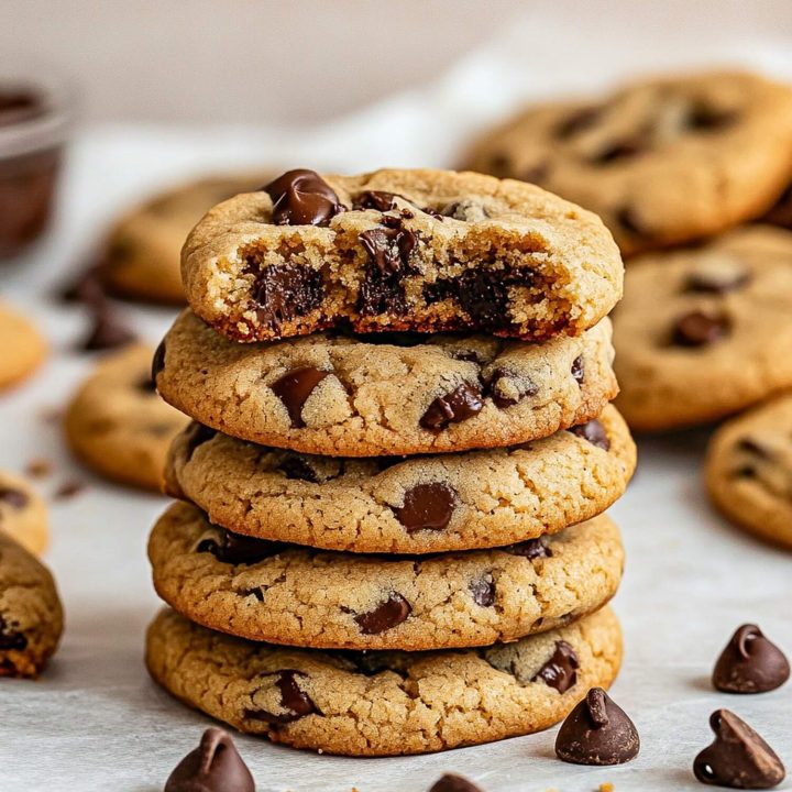 Chocolate chip cookies stacked