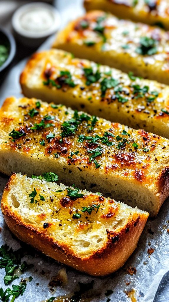 Garlic bread cut into small pieces