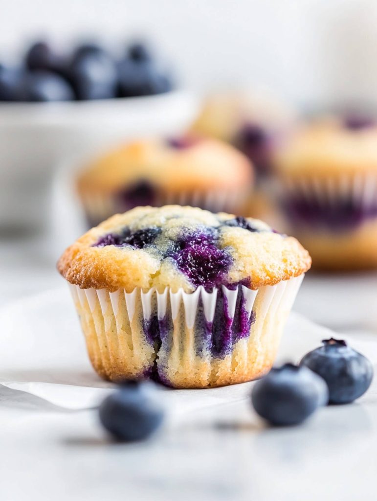 Blueberry muffin on a kitchen counter