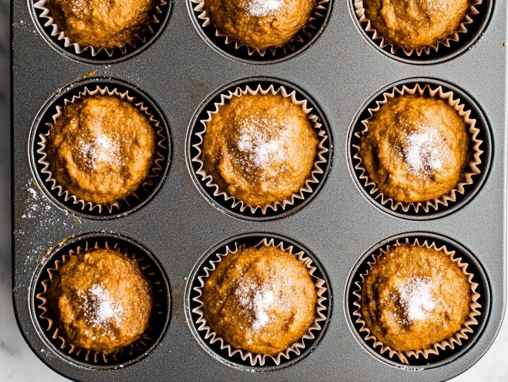 Pumpkin Muffin batter in muffin pan