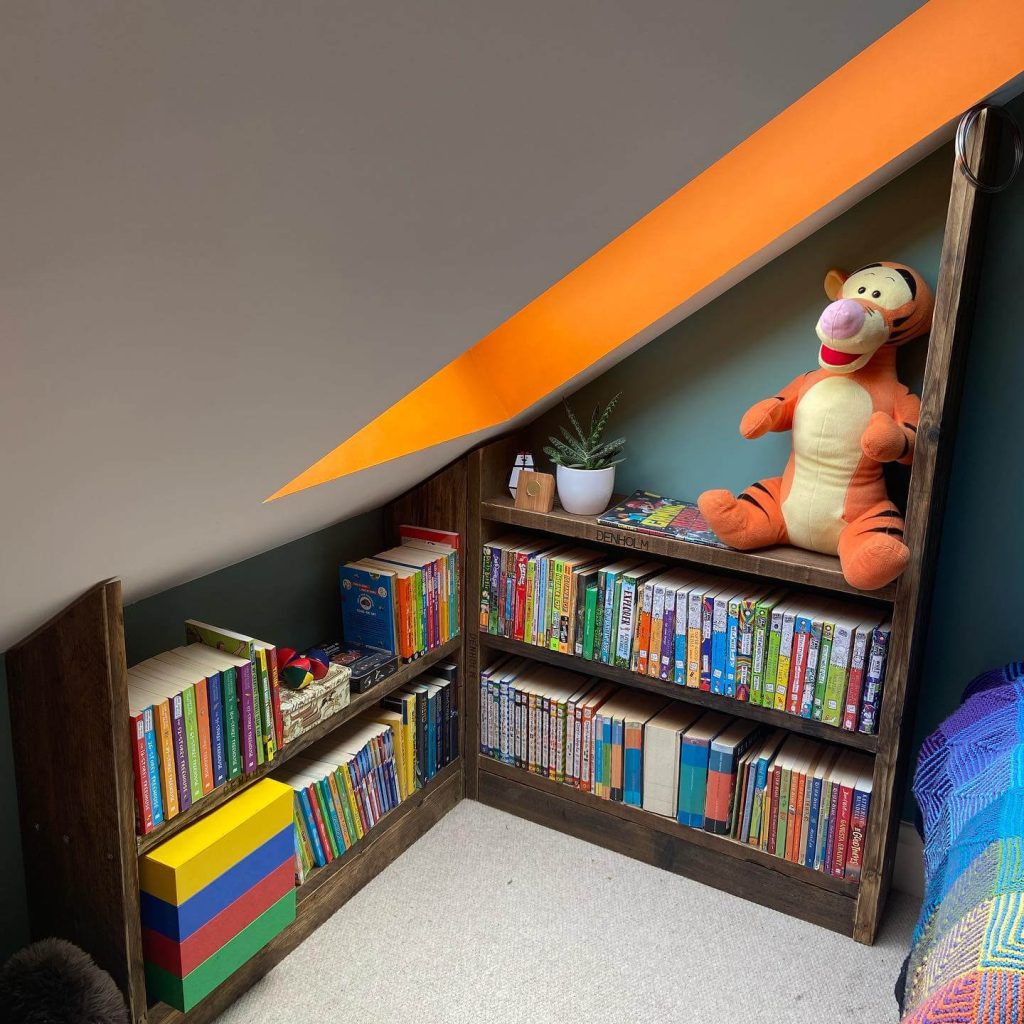 Sleek Modern Corner Bookshelf Maximizing Attic Charm