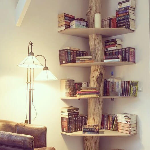 Natural Beauty: Rustic Tree Log Corner Bookshelf