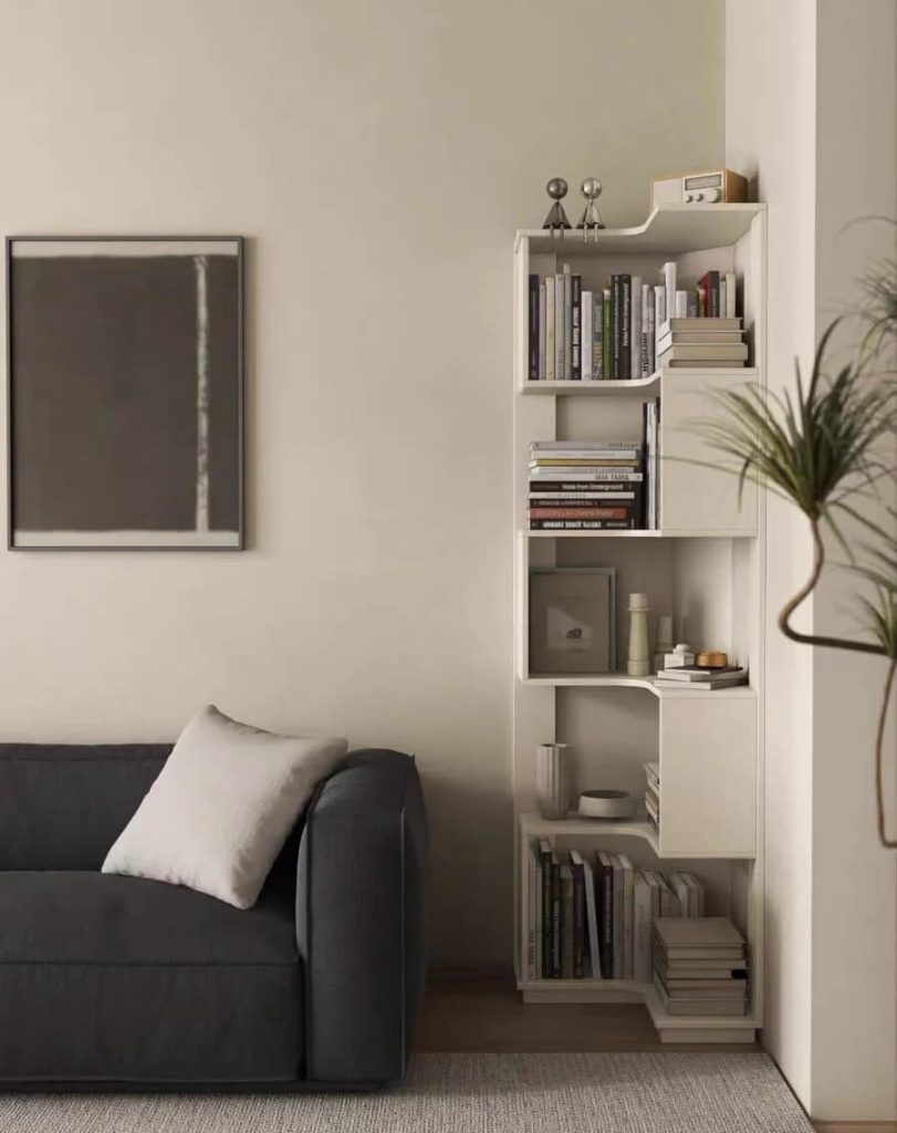 Futuristic Elegance: Curved Modern White Corner Shelf