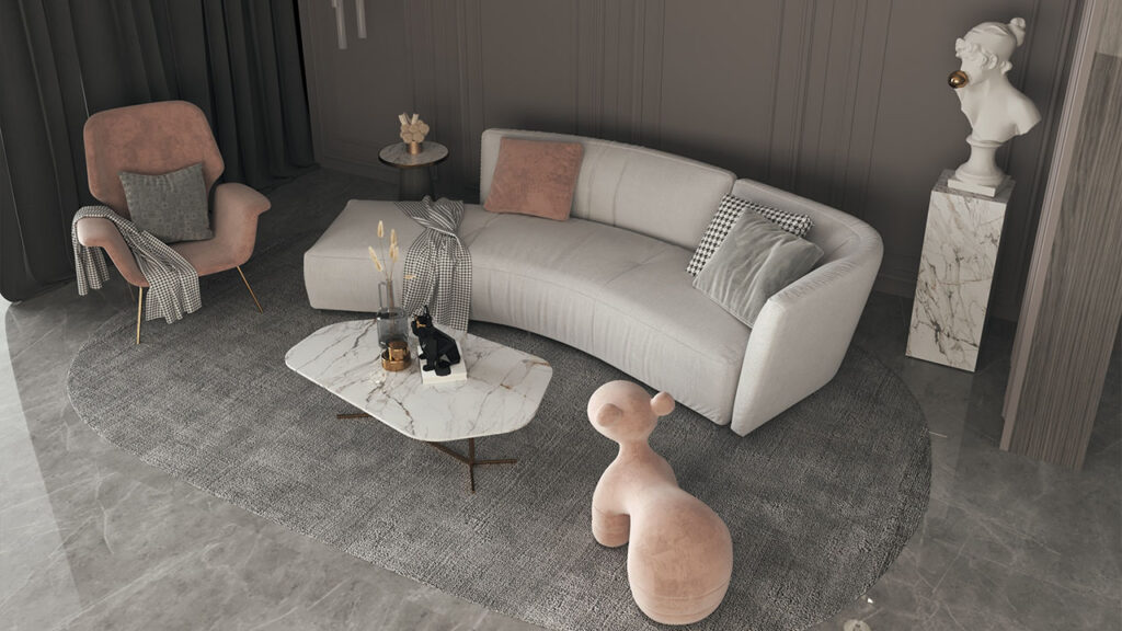 a living room with a couch and a table