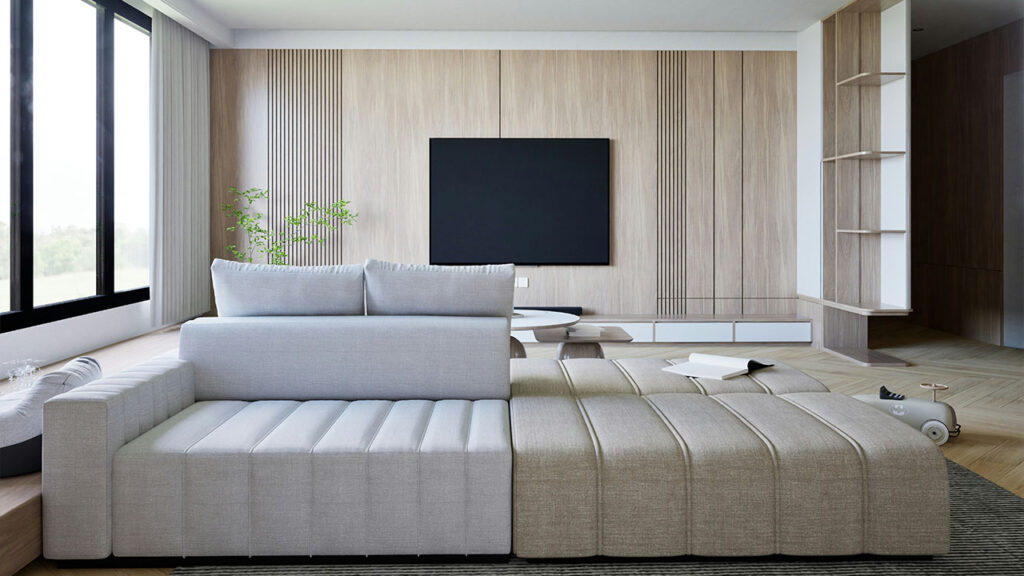 a living room with a couch and a television