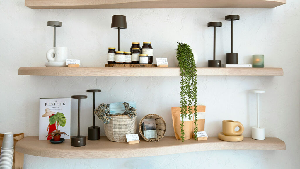 a shelf with objects on it