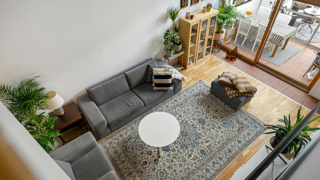 A view of a living room from above