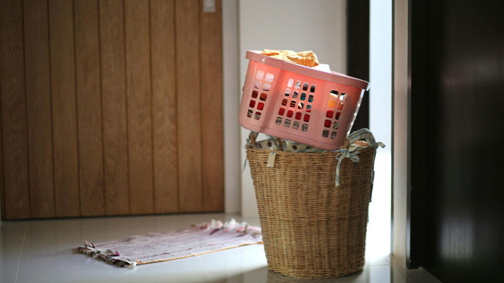 Crate with Laundry of Wicker Basket