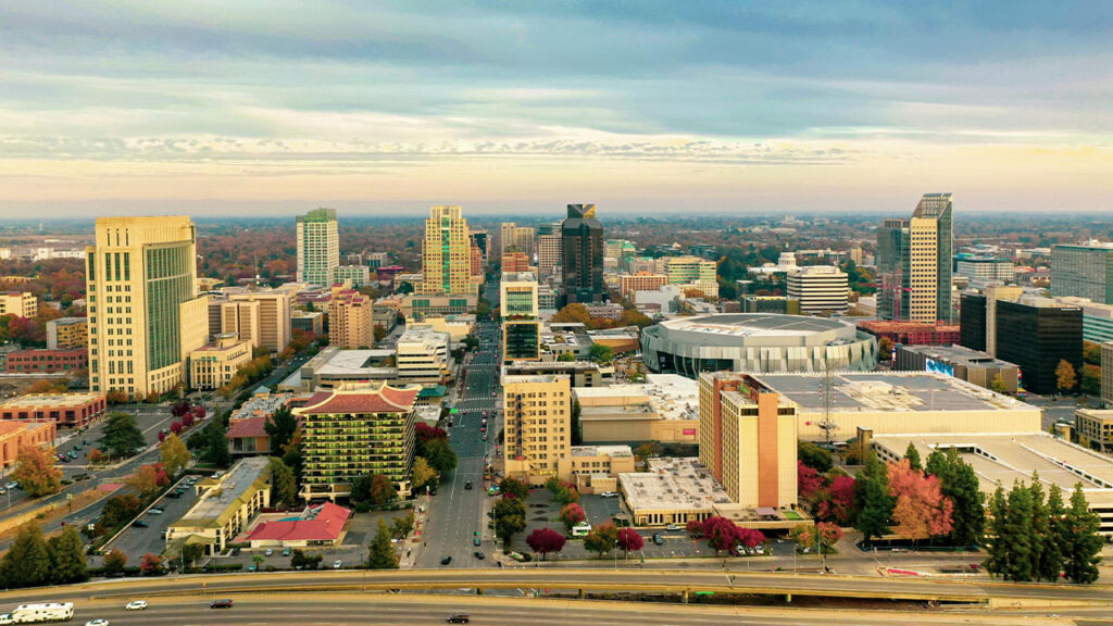 Aerial View of Sacramento City Skyline