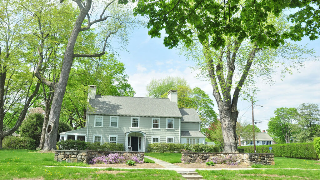 white and gray house near green trees during daytime