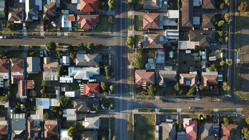 aerial view of suburbs