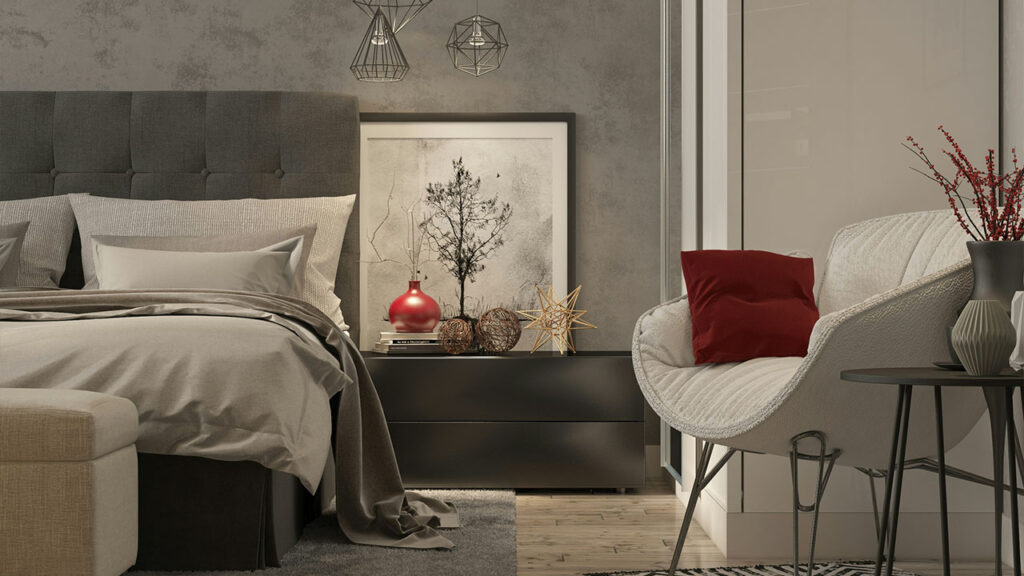 red throw pillow on white sofa