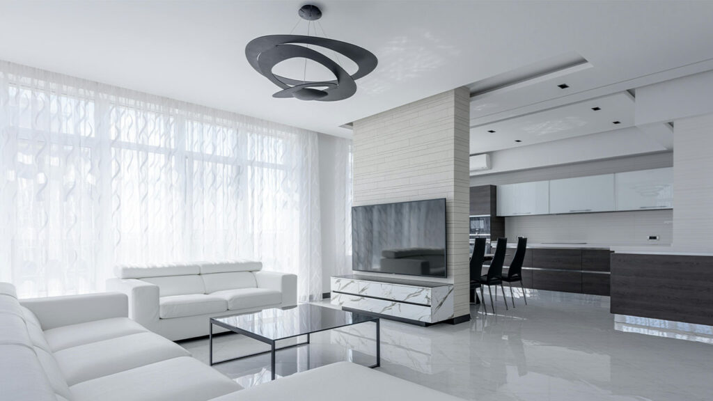 Bright modern house interior with furniture