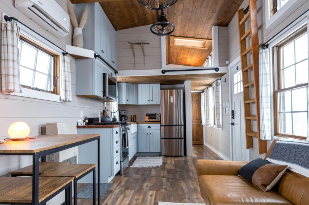 The interior of a tiny loft.