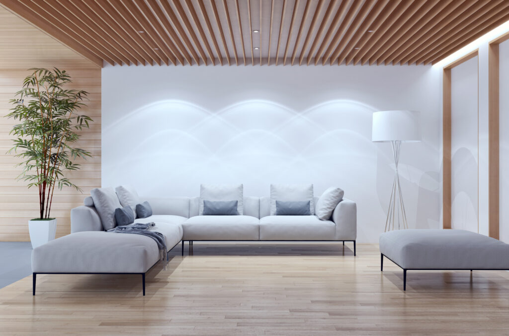 Modern bright interiors 3D rendering illustration