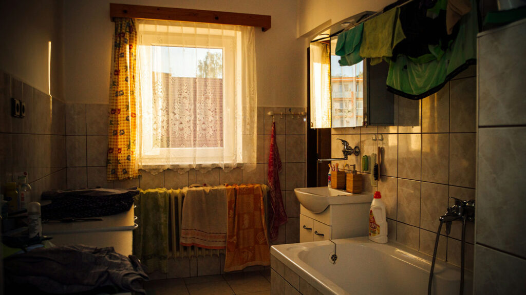 Bathroom with dull lighting