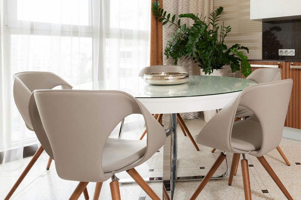 Dining table with glass top