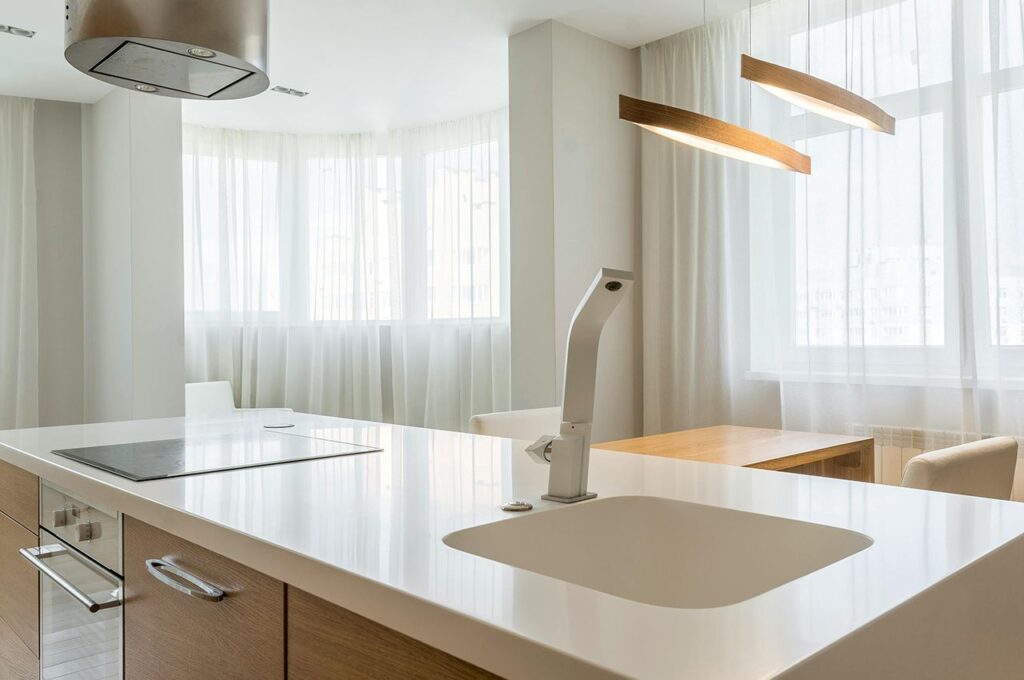 Sheer curtains in kitchen