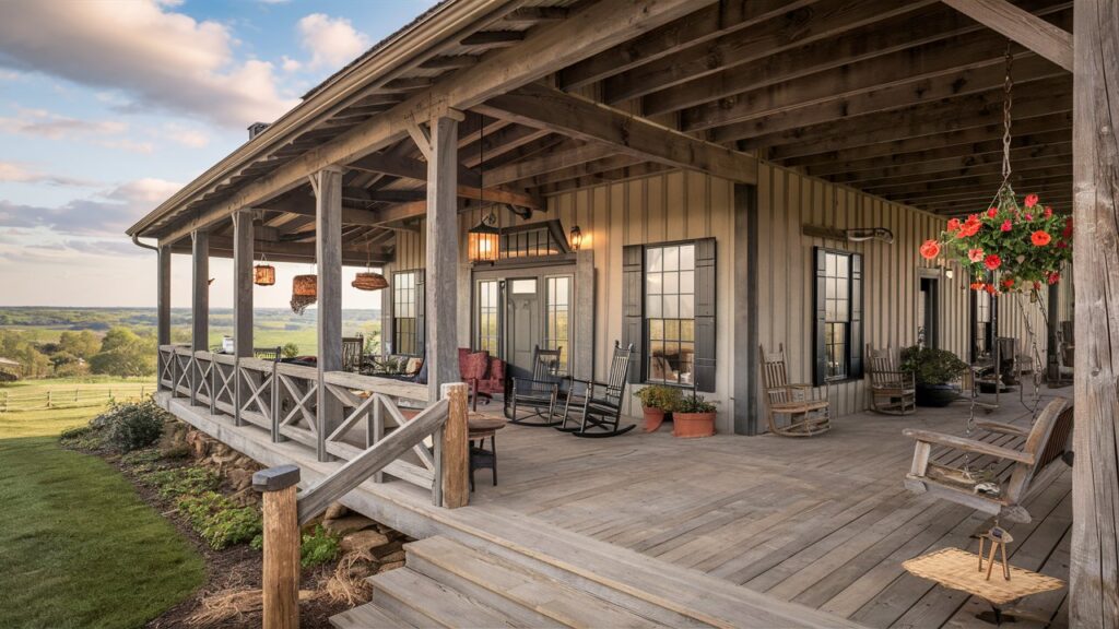Expansive Wraparound Porch for Rustic Charm