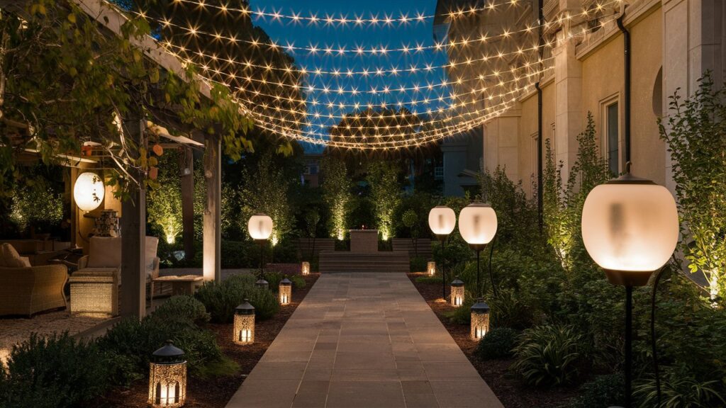 layered lighting as a visual barrier outdoor