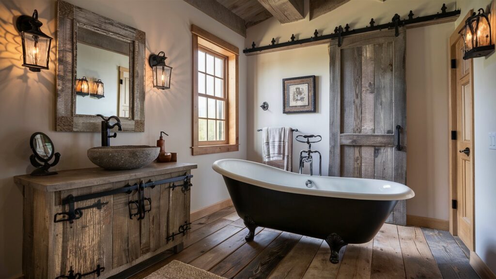 Farmhouse-Style Bathroom with Clawfoot Tub
