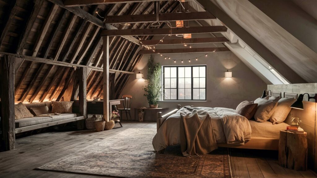 Cozy Loft Bedroom with Exposed Rafters