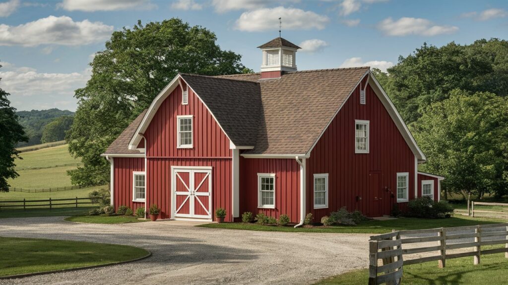 Classic Red Barn Exterior with White Trim
