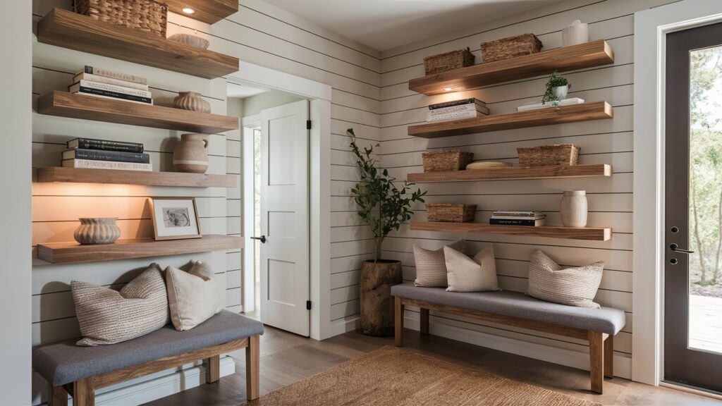 entryway floating shelves