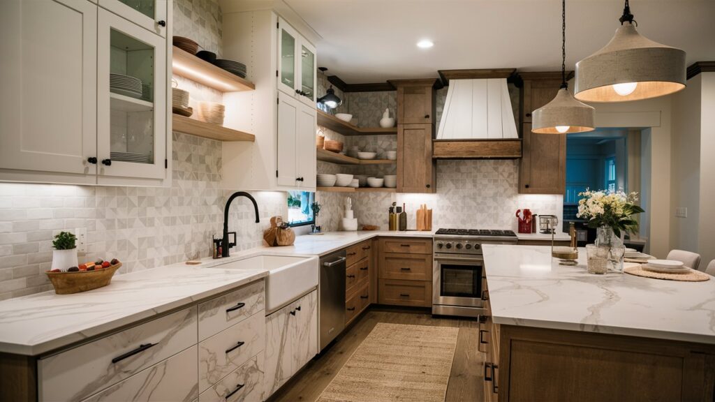 Peel and stick wallpaper on cabinets