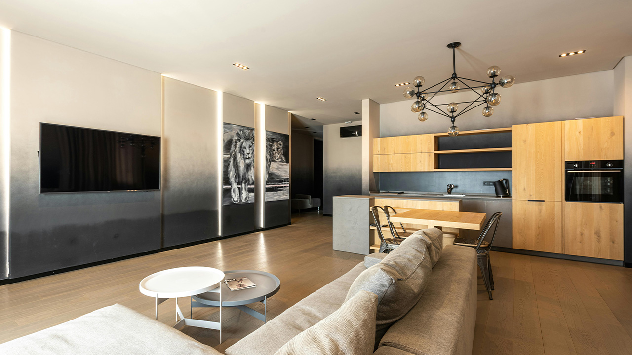 living room cum kitchen