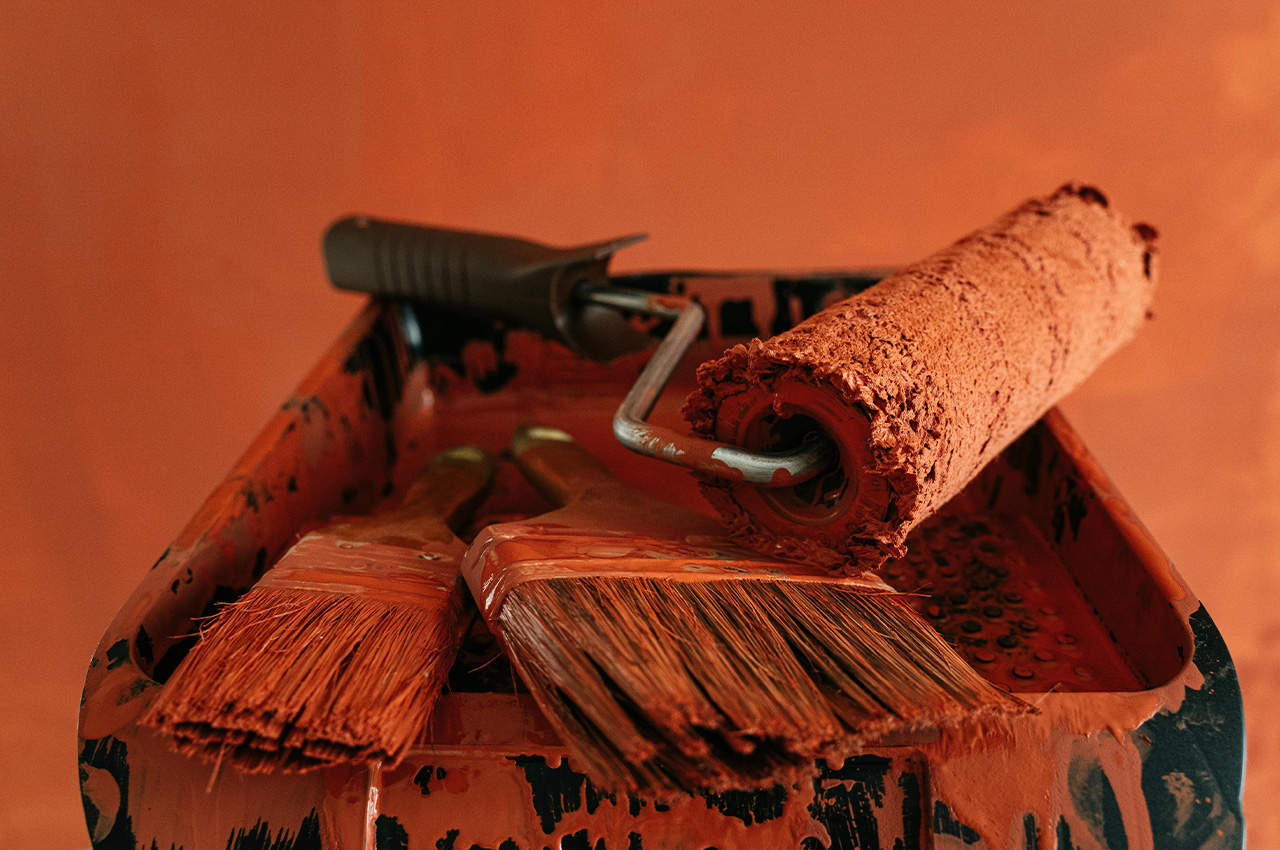 left over paint brush and roller