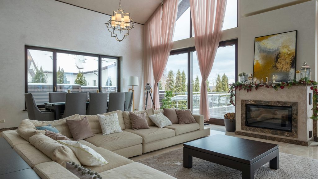 Spacious living room in modern cottage