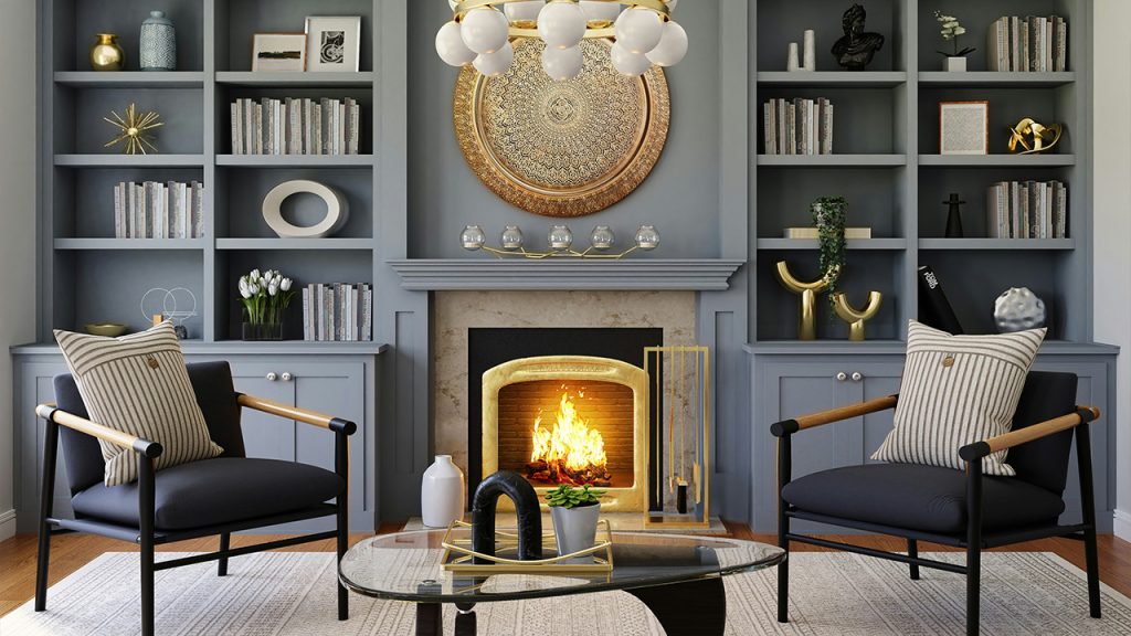 black fireplace in living room