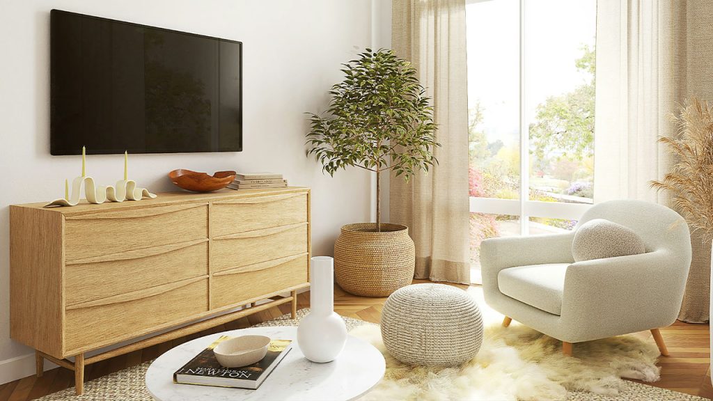a living room with a large flat screen tv