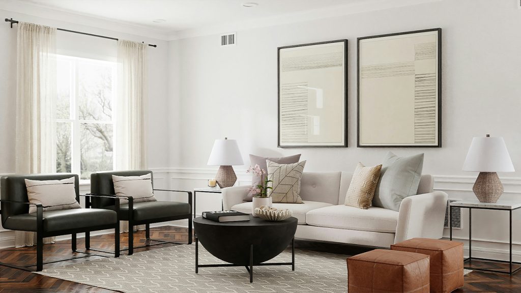 a living room with a lot of furniture in it