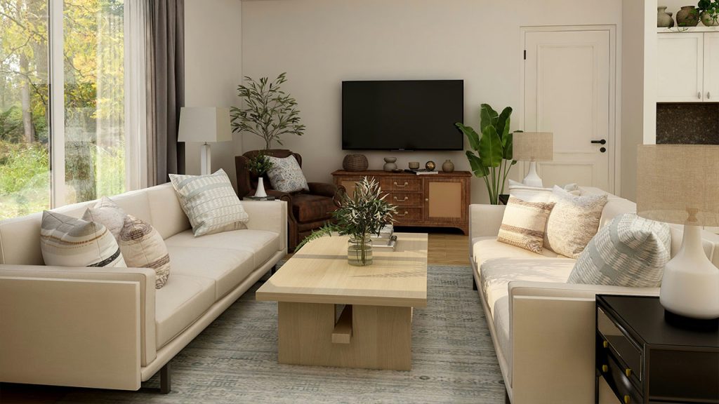 white couch and brown wooden center table