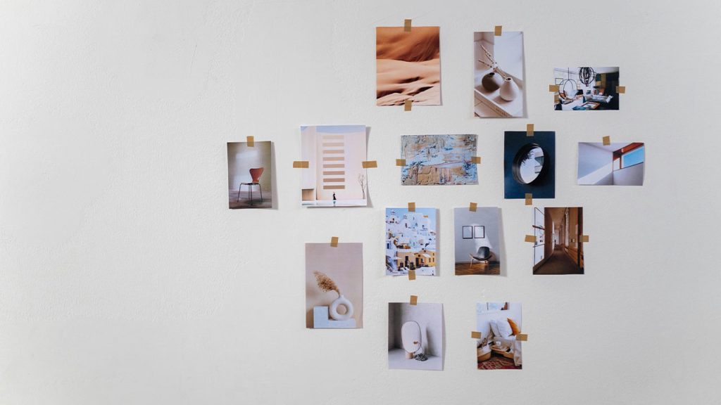 Photographs on a Wall Consisting an Interior Design Moodboard