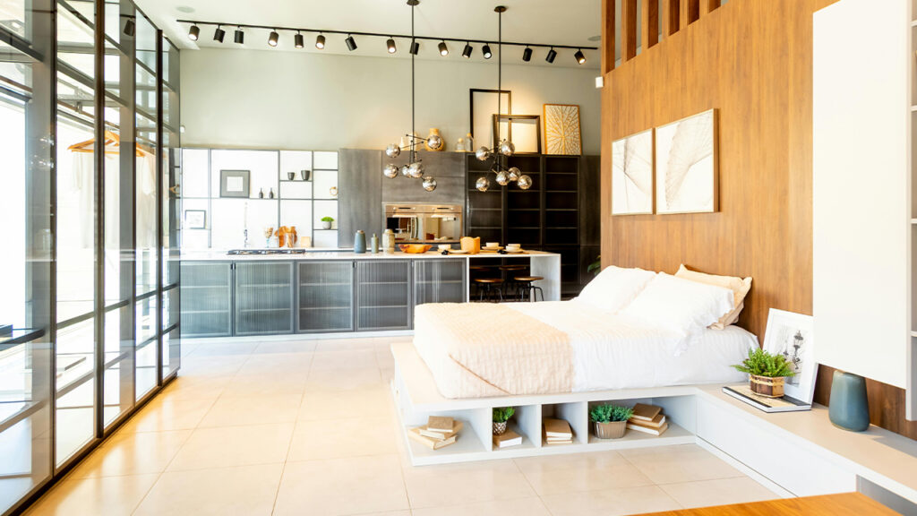 Modern Open-Plan Bedroom and Kitchen Design