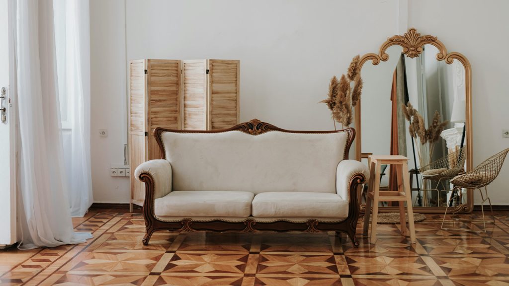 Sofa on Parquet in Spacious Room