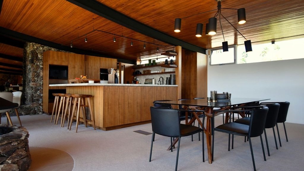 The interior of a midcentury modern house in Palm Springs