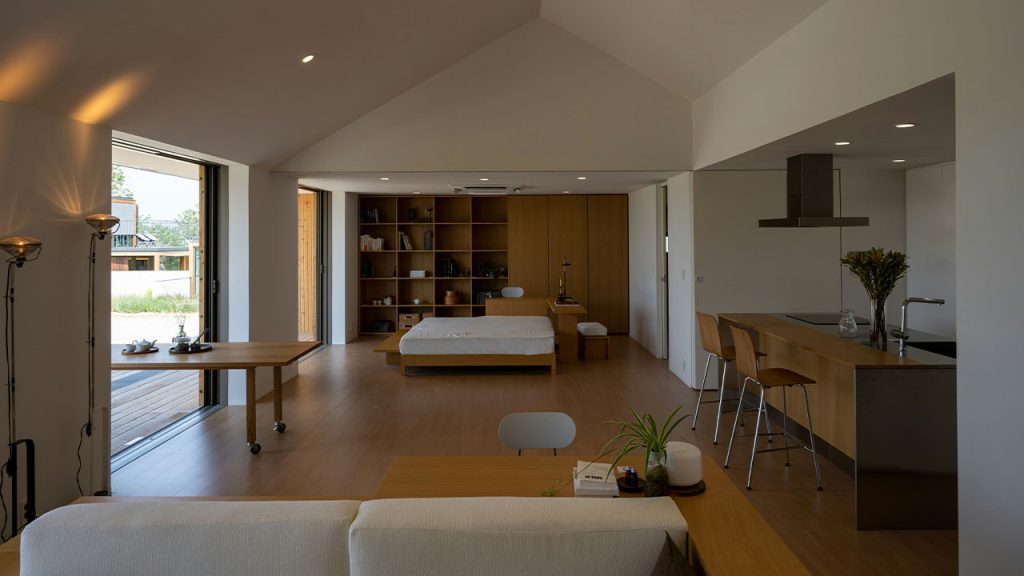 a room with a table and chairs